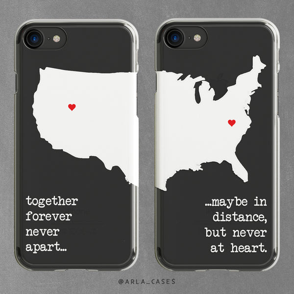 USA Map Long Distance Custom Phone Case Set