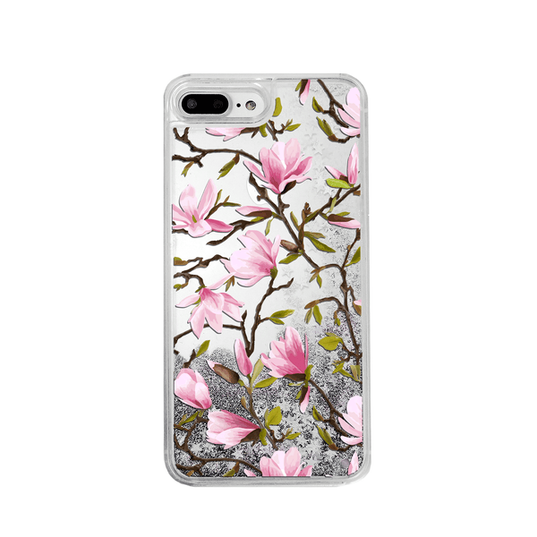 Pink Magnolia Flowers Silver Glitter Phone Case