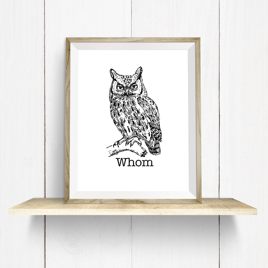 Grammar Police Owl Whom Wall Art Print