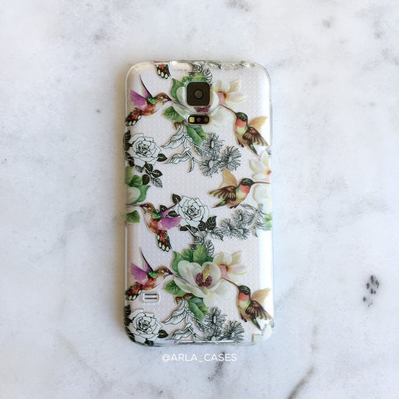 Hummingbirds on Clear Printed Galaxy Case