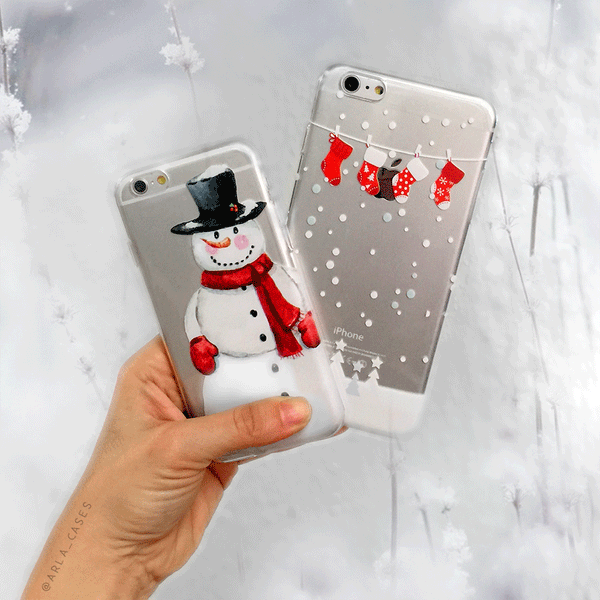 Christmas Snowman Phone Case - Clear TPU with Print