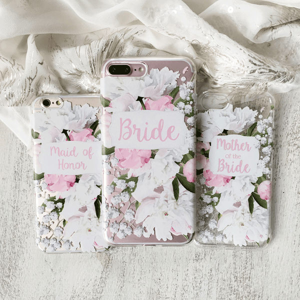 Wedding Party Set of 5 Peony Cases - Clear Printed TPU